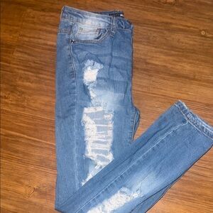 Fashion Nova Blue and White Distressed Skinny Jeans